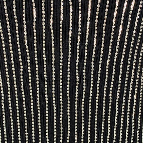 M Asymmetrical Rhinestone Black Silver Cotton Blend Sleeveless Cocktail Dress - Picture 2 of 8